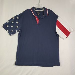 RedHead  Mens Shirt L Navy Blue Short Sleeve American Flag Polo Basspro shop